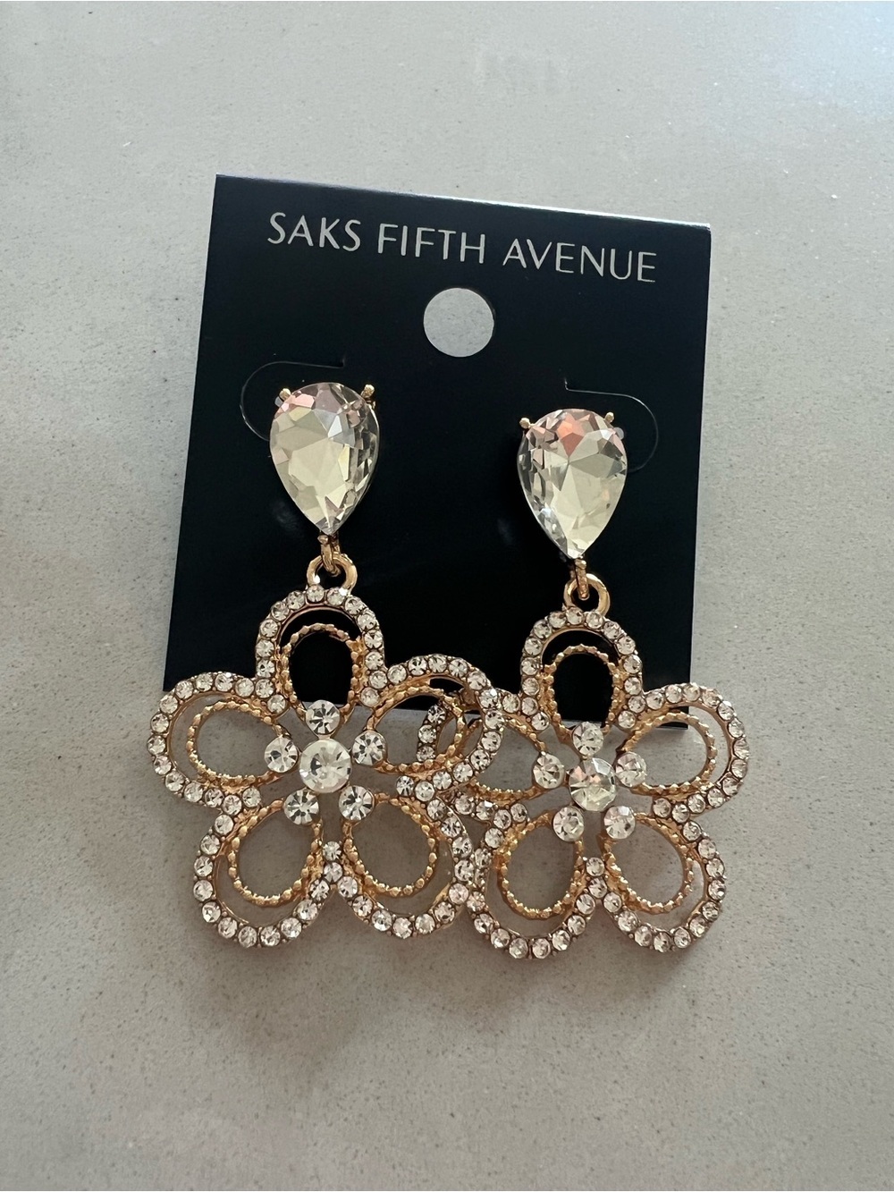 NEW Saks Fifth Avenue Floral Rhinestone Statement Earrings